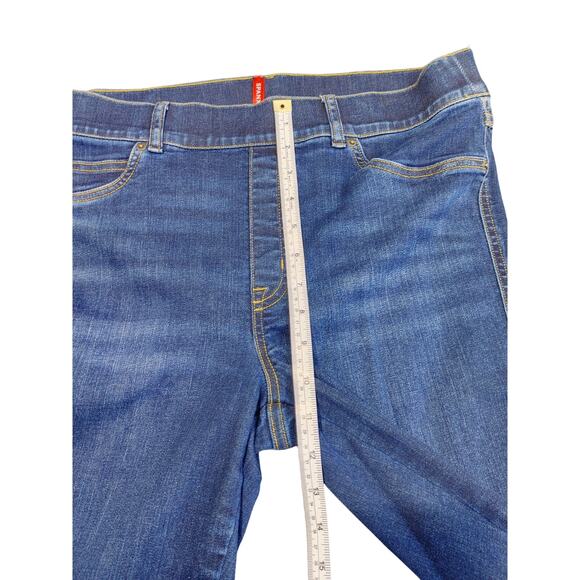 Spanx Flare Jeans High Waist Slim Fit Stretch Midnight Shade Blue Womens Size L - Picture 8 of 9